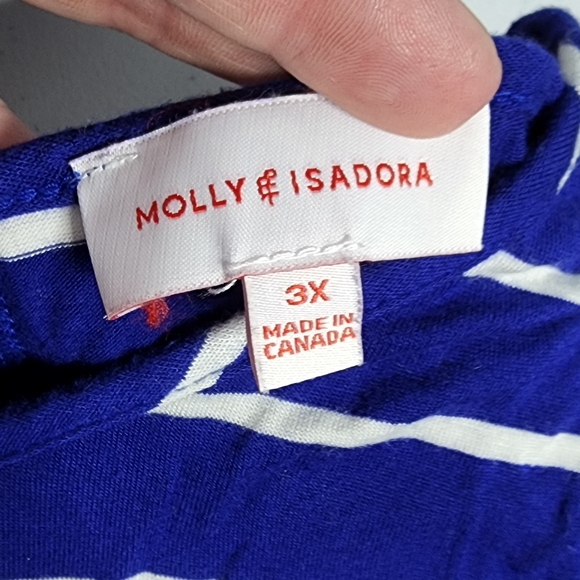 Molly & Isadora Women's 3X Blue/White Striped Split Back Shirt - Picture 8 of 8